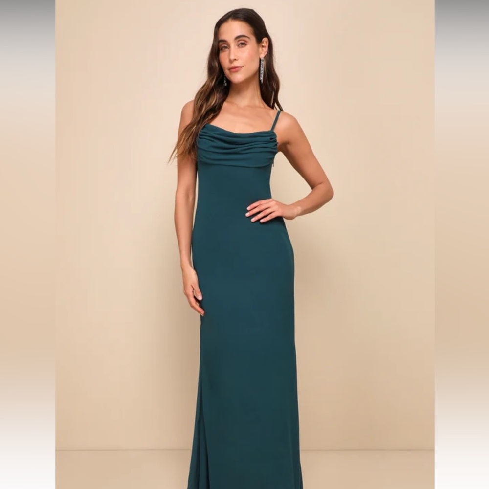 Lulus Captivated Emerald Green Cowl Neck Maxi Dress